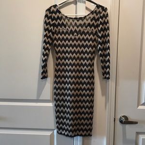 Black and gold midi cocktail dress